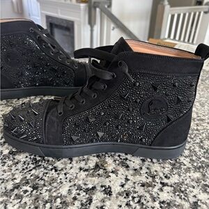 Christian Louboutin Black Crystal & Spike High-Top Sneakers
